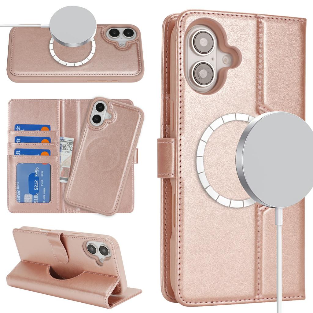 For iPhone 16 Plus Wallet Case Compatible with MagSafe Anti-Drop Detachable PU Leather Phone Cover