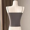 Female Camisole One Piece Fixed Cup Crop Top Short Bra Solid Tank Top Wireless Suspended Underwear Slim Tank Top with Chest Pads