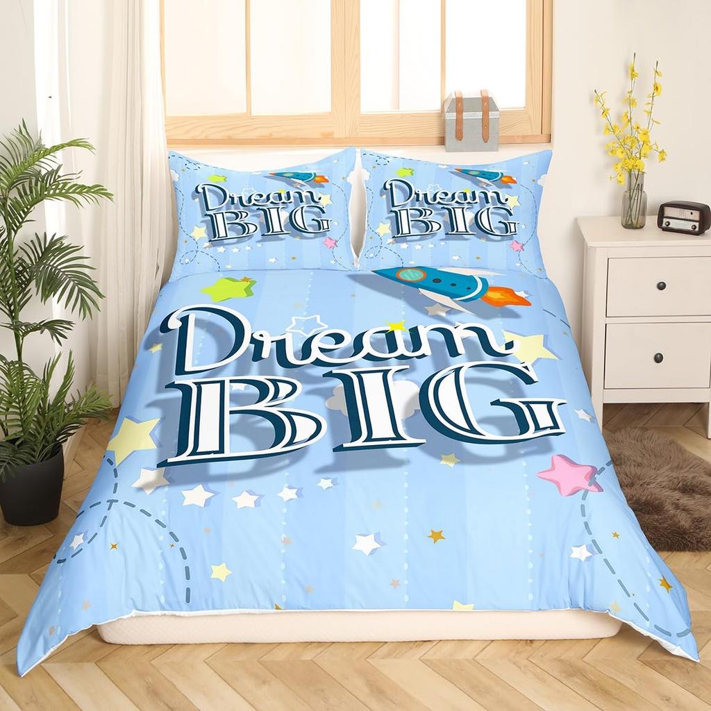 Rocket Print Duvet Cover Sets Queen King Size Lightweight Quilt Covers Bedroom Decor Cartoon Universal Bedspread Covers No Quilt