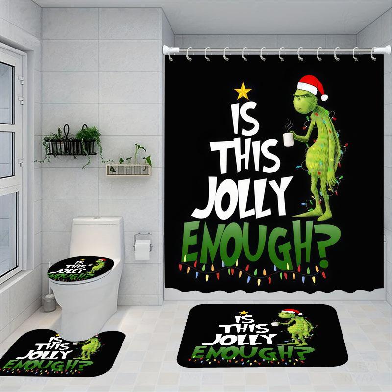 Christmas Series Shower Curtain Digital Printing Bathroom Shower Curtain Four-Piece Polyester Shower Curtain