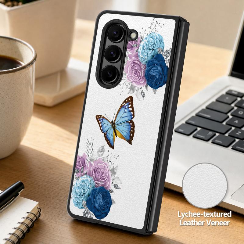 Luxury Butterfly Print Case For Samsung Galaxy Z Fold 8 Ultra 7 6 5 Fold8 Fold7 Fold6 Luxury Leather Skin Hard Folding Phone Cover