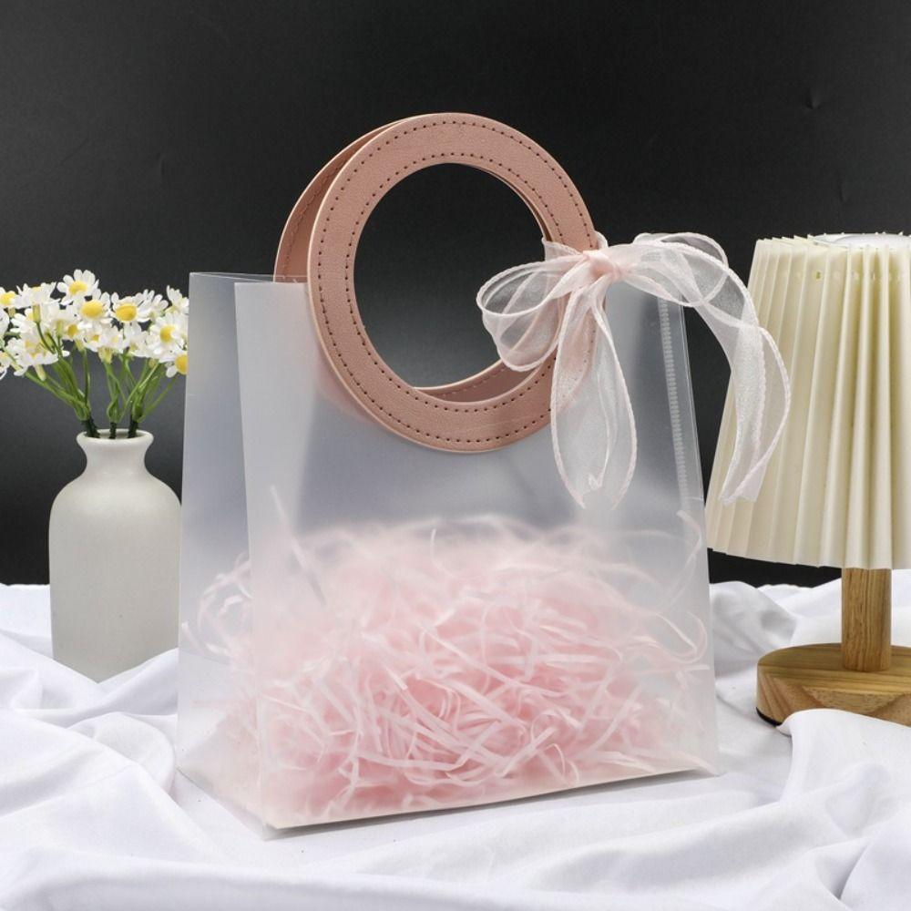 5pcs Plastic Shopping Tote Bag with Handle Gift Packaging Bag Candy Jewelry Packaging