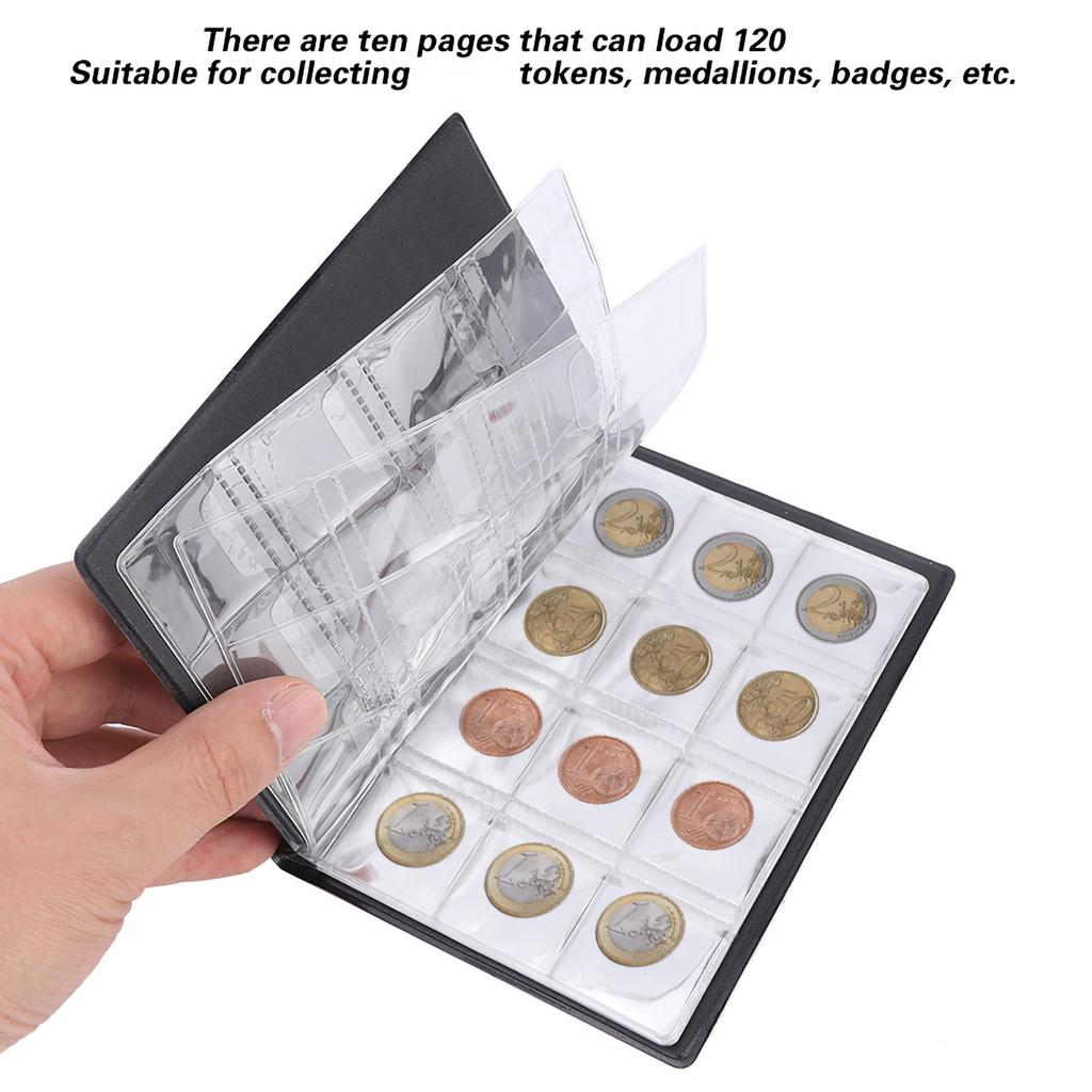 10 Pages 120 Coins Portable Pocket Coin Album Collection Book Collecting HolderBlack