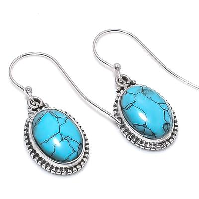 Natural Turquoise Gemstone Handmade 925 Solid Sterling Silver Earring 1.25" T5M92