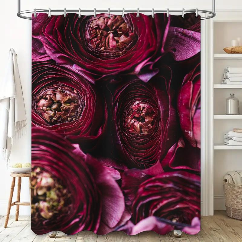 Luxury Purple Rose Flower Print Bath Shower Curtain Waterproof Decorative Rug Mat Home Textile Bathroom Tassel Decor Size 180x24