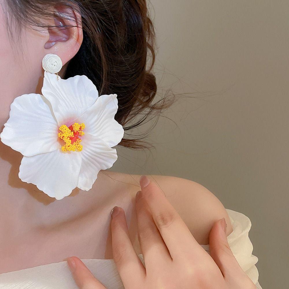 Silver Needle Simulated Flower Drop Earrings Zinc Zinc Alloy Lafite Grass Earrings Flower Earrings  Women