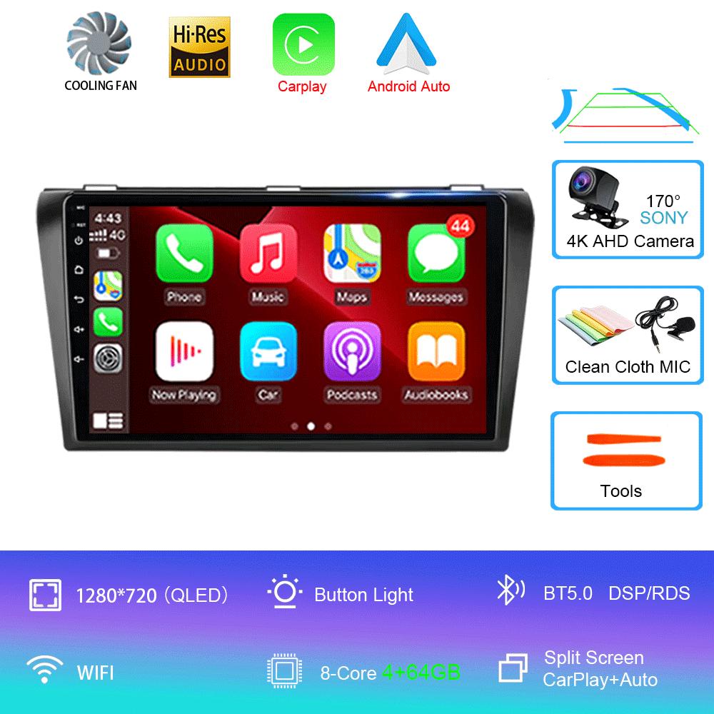 2 Din Car Radio Android 14 For Mazda 3 2004-2009 Multimedia Player Stereo Navigation with BOSE Carplay Speakers Head Unit Video