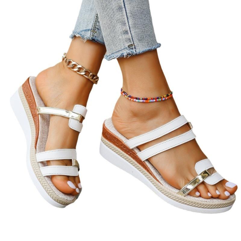 Sandale cu Toc Pană Mărimi Mari Pantofi de Vară la Modă Sandale cu Talpă Groasă cu Talpă din Iută cu O Linie