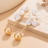Design Sense High-end Geometric Round Drop Ball Earrings Sweet Style Imitation Pearl Leaf Shape Earrings Women