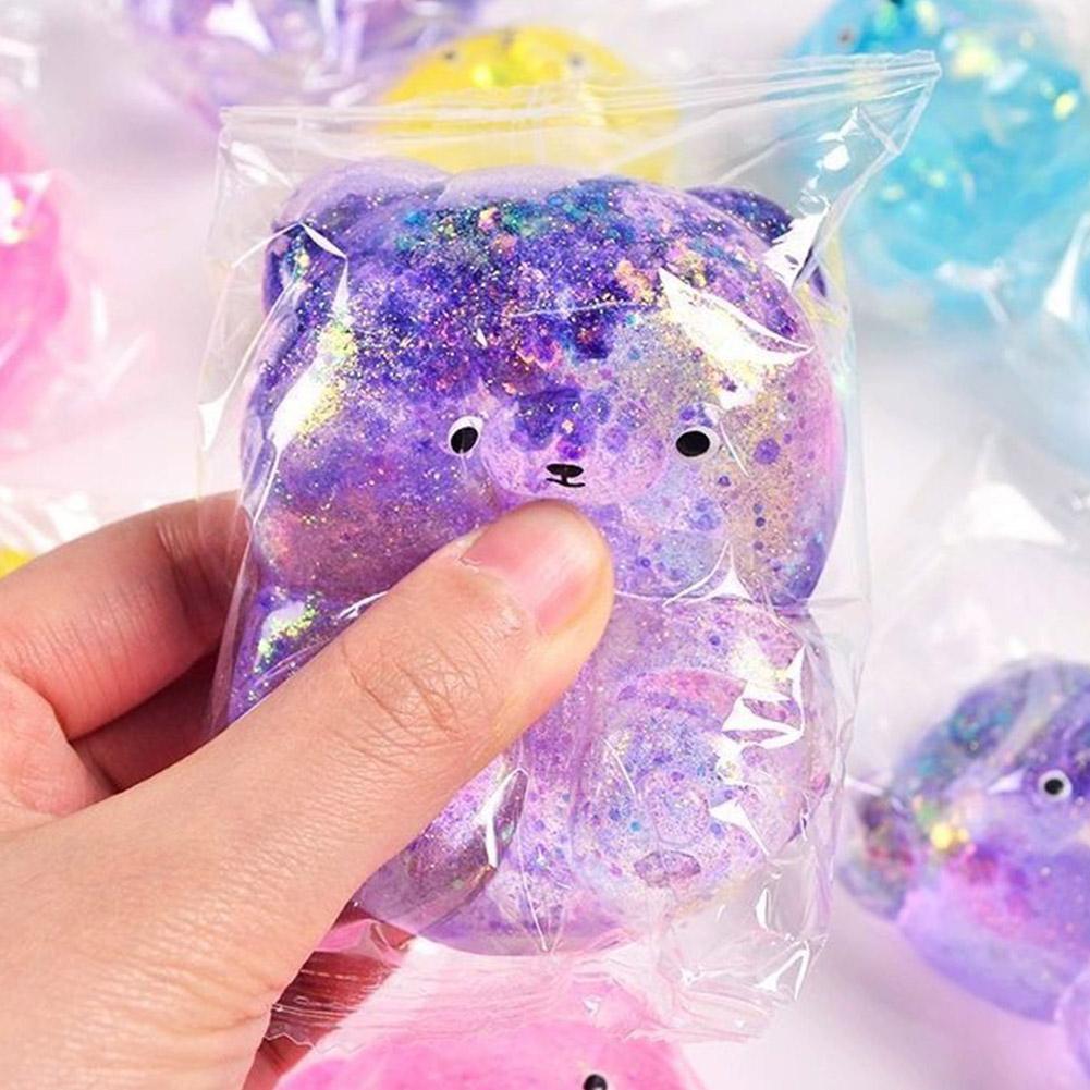 Fidget Bear Toy Squishys Glitter Gummy Bear Needoh Glitter Squishy Cube Stress Squeeze Toy Splat Decompressions Vent Squeeze Toy