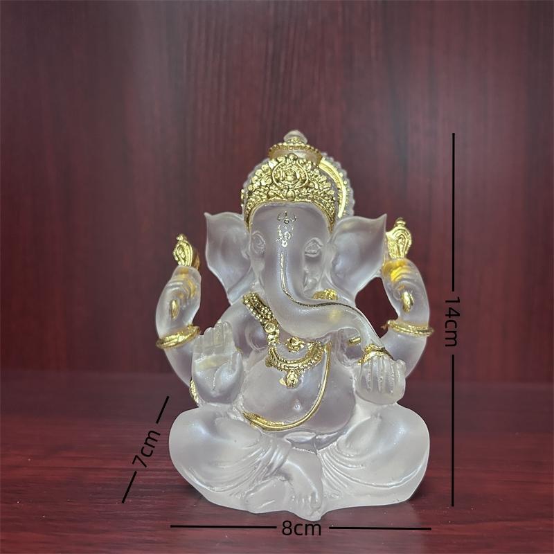 Transparent Resin Ganesha Statues Hindu Elephant Buddha Sculpture Elephant God Figurines Home Altar Decor Fengshui Ornament