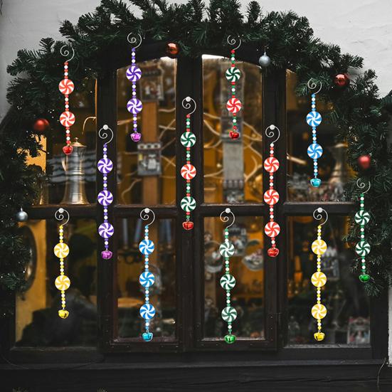Yousheng Christmas Tree Pendant Red White Candy Cane Design Hanging Pendant with Bells Candy Bars Beads Christmas Party Decoration