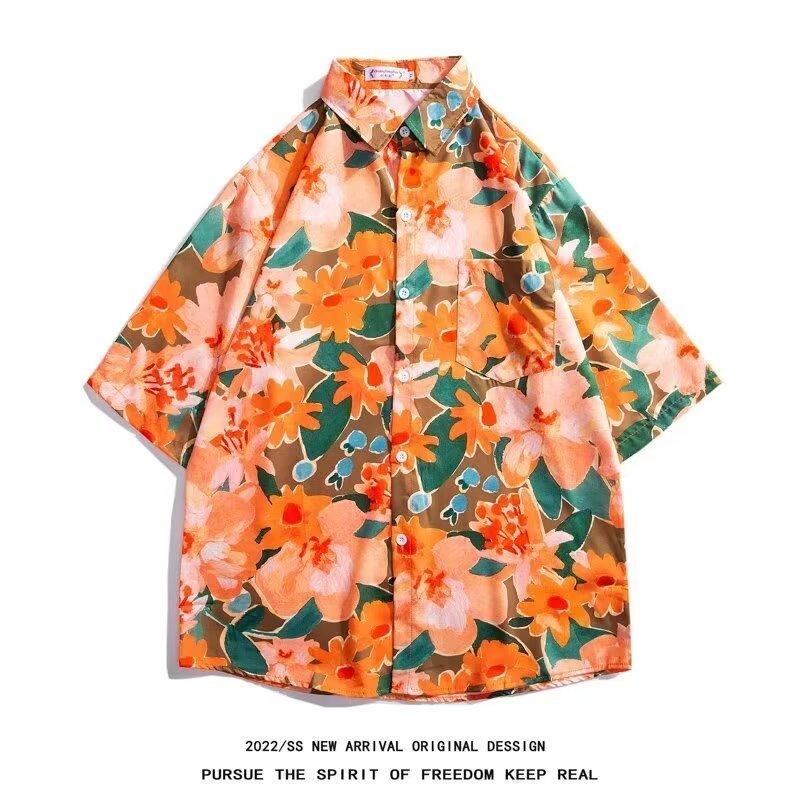 

Мужская рубашка в стиле ретро, ​​мужской летний наряд, студенческий свободный крой, нишевый дизайн, повседневный мужской топ, верхняя одежда, пляжный топ 3XL абрикосовый