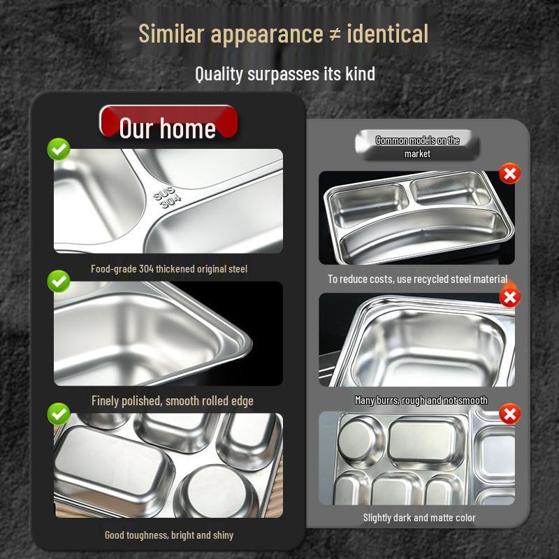 304 Stainless Steel Children's Sectioned Dining Plate for Kindergarten or Canteen Use