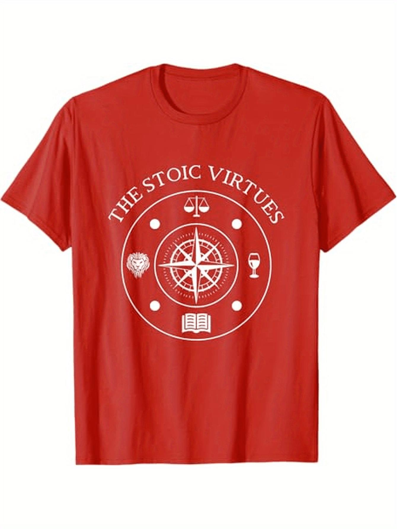 Stoic VirtuesMarcus Aurelius Seneca PhilosophyAncient RoUnisex Stoic Compass Design100 Cotton Oneck Printed Unisexs Tshirt S