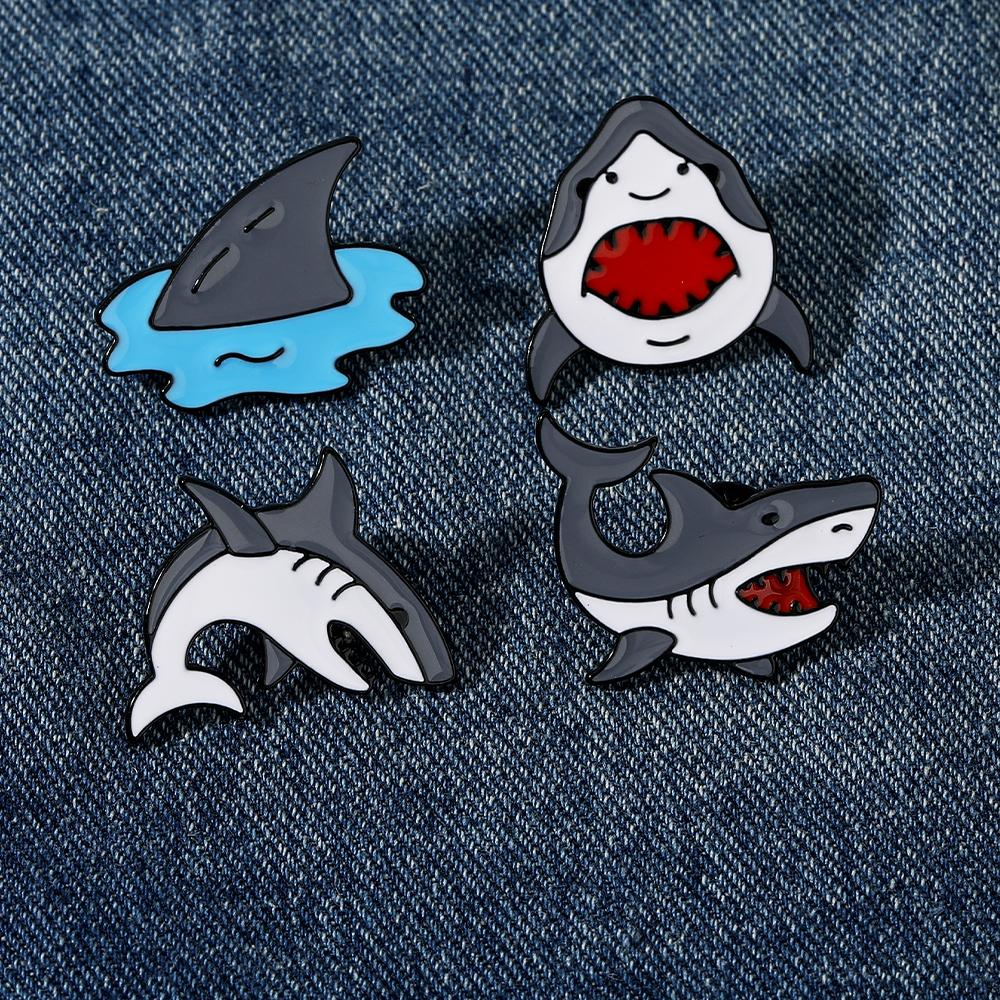 Funny Fierce Shark Design Enamel Brooches Cute Marine Animal Metal Pins For Bag Backpack Dress Badge