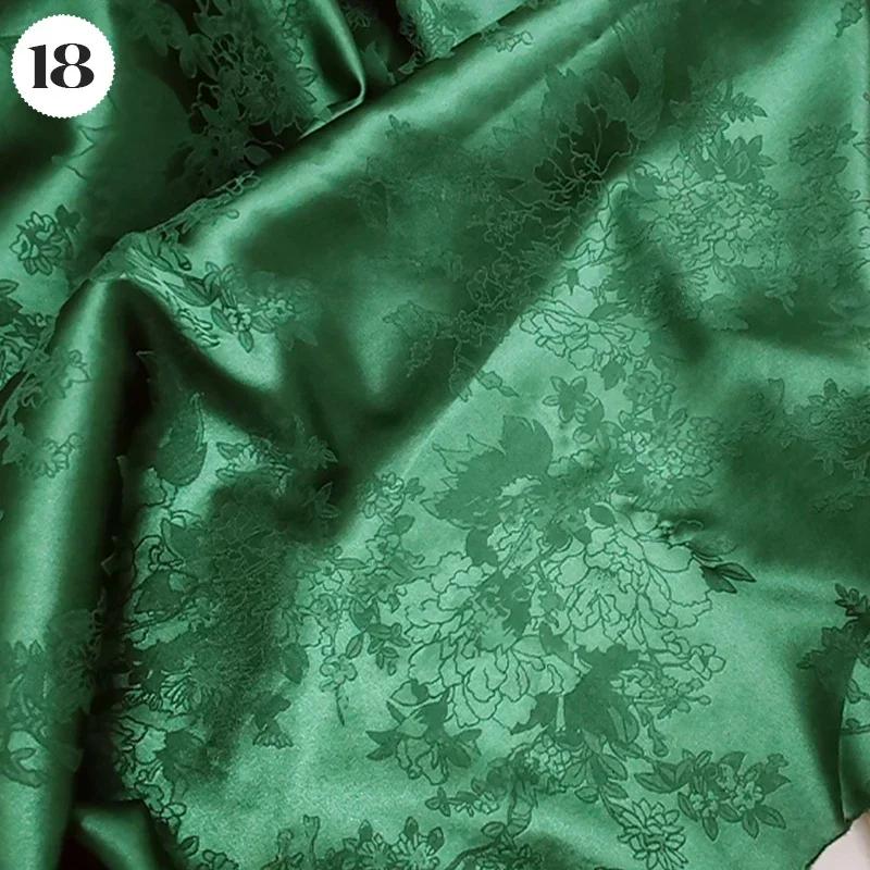 Vintage Kyselina octová Saténová látka Měkký vzor květinových větví Žakárová látka na Oblečení Šaty Sukni Cheongsam DIY Šití Textil