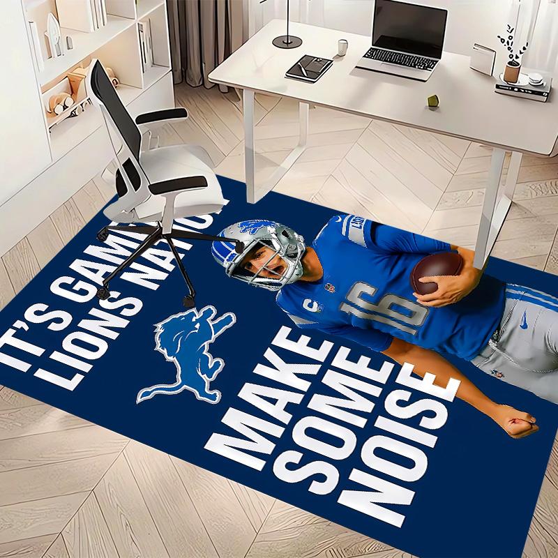 Detroit Lions logo Print Area Rug - Soft, Washable Non-Slip Indoor Mat for Office Chairs, Living Room, Home Office Decorative Rug