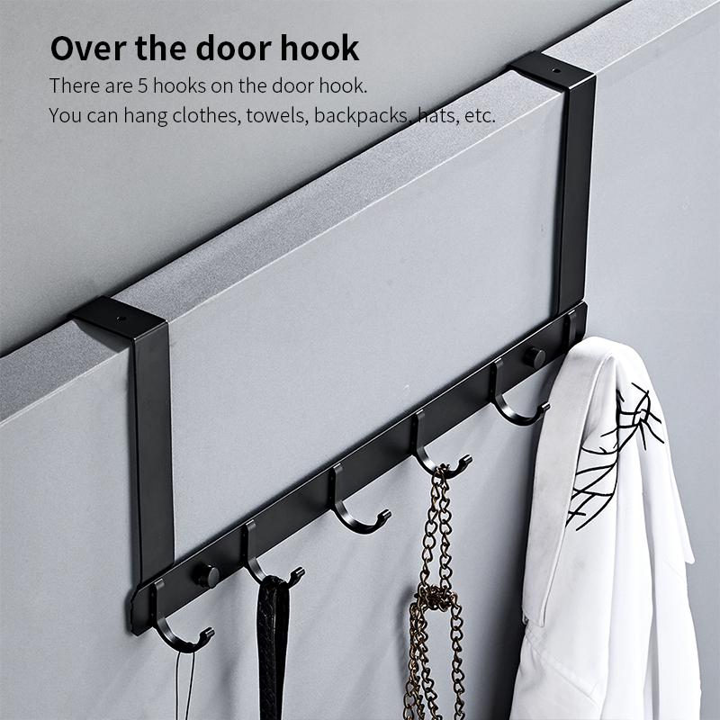 Hotel Household Fittings Metal Door Hanging Clothes Rack Kitchen Solid Black Over the Door Steel Bathroom