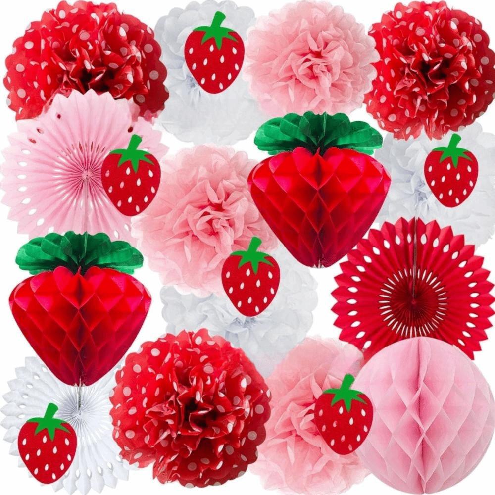 22PCS Red&Pink 3D Paper Flower Tissue Hanging Decoration Honeycomb Flower Paper  Wedding Festival