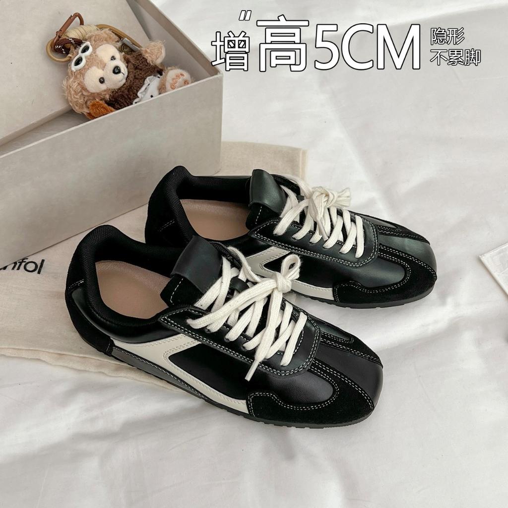 Lan Cabinet retro round head inner height increase flat bottom German training shoes women's 2025 new fashion versatile and thin casual sports shoes