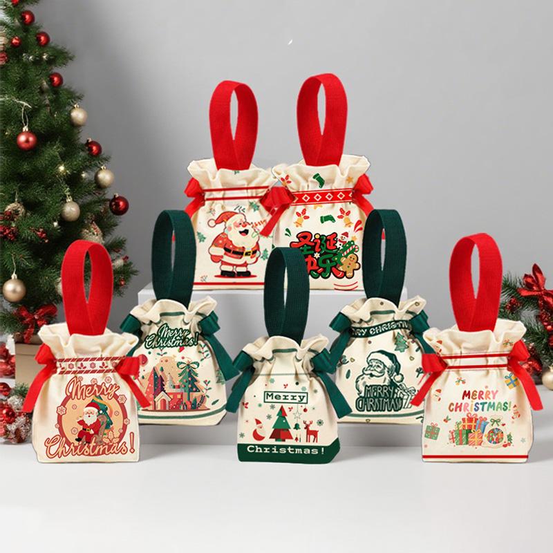 1-5pcs Christmas Drawstring Candy Bag New Year Gift Bags Party Gift Pouch Holiday Treat Sack Reusable Festive Favor Bag for Kids