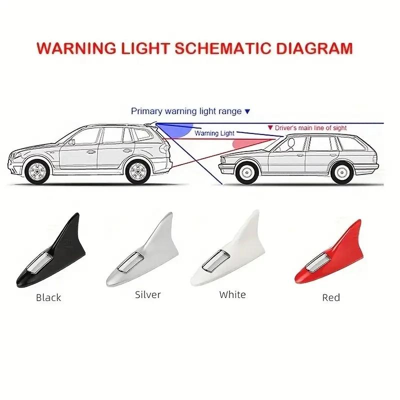 Universal Car Shark Fin Antenna with Solar Energy Led Warning Light Auto Radio Signal Aerial Roof Anticollision Safety Lights