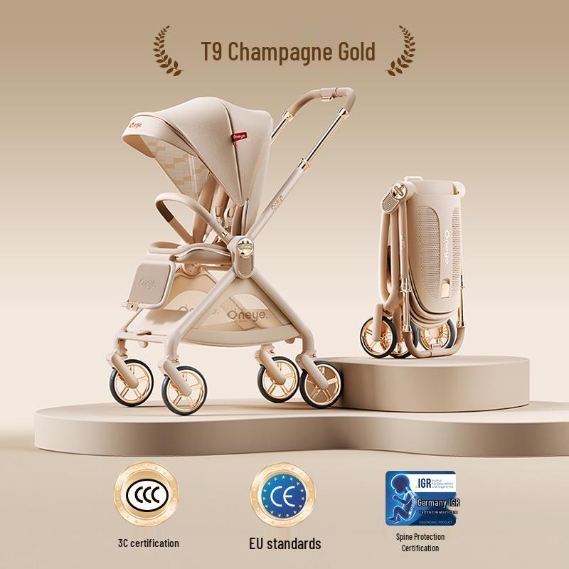 Wanyya T9 Four-Wheel Baby Stroller - Adjustable Recline, High Landscape, Newborn-Friendly Shock Absorption