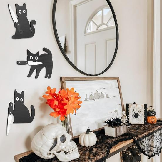 Black Cat Door Topper Halloween Door Frame Decoration Spooky Wooden Cat In Playful Poses