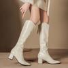 New Autumn and Winter Fashion Boots Women's Medium Heel Long Tube But Knee Boots Thick Heel Rear Zipper V-mouth Boots Soft Leather Pointed