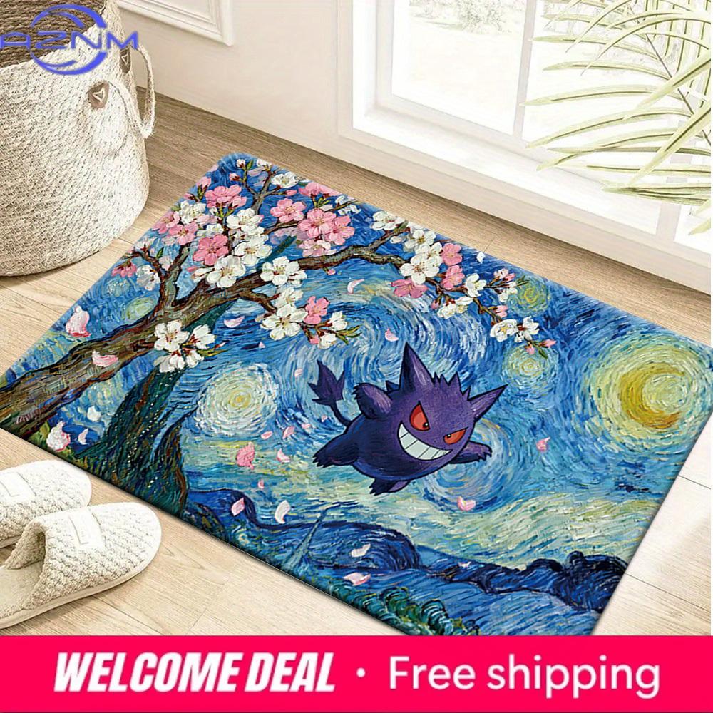 Pokemon Gengar Starry Night Cherry Blossom Print Non-slip Doormat Soft Floor Mat for Home Decor 40x60cm