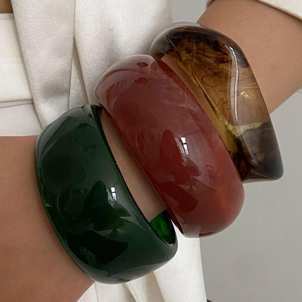 Ingemark Vintage Chunky Resin Acrylic Bangles for Women 2026 New Fashion Geometric Irregular Wide Bracelets Grunge Jewelry Gift