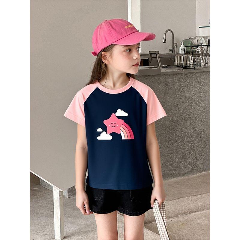 27Home Girls' Pure Cotton Printed Short-Sleeved T-Shirt Kidsren's Half-Sleeved 2026 Summer New Cartoon Printed Kidsren's Clothing Ins