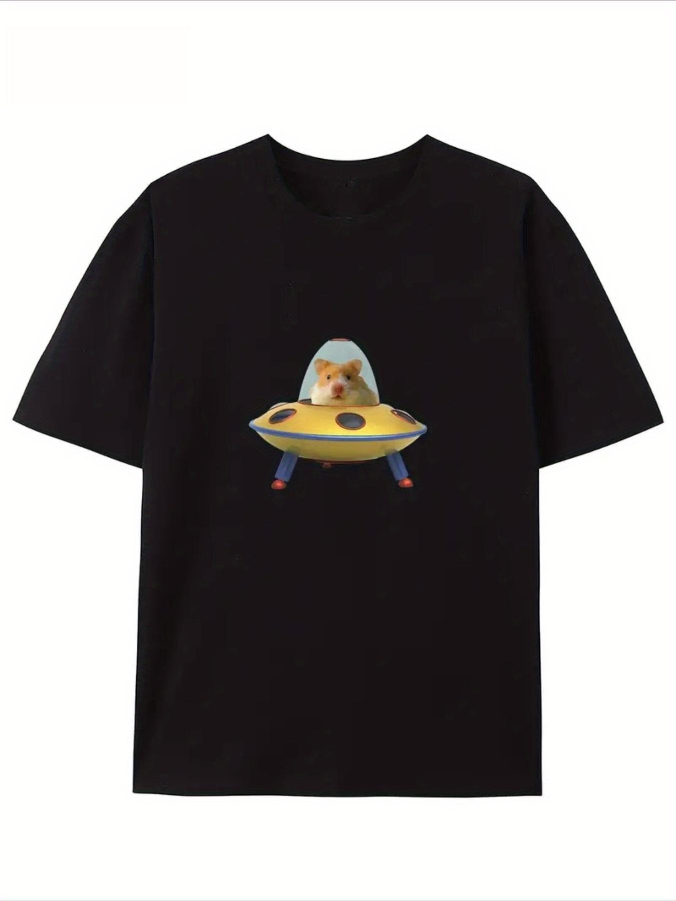

Cute Hamster Pilot UFO Graphic TShirt Women Space Adventure Print Tee Harajuku Short Sleeve Casual Fashion Streetwear Top S