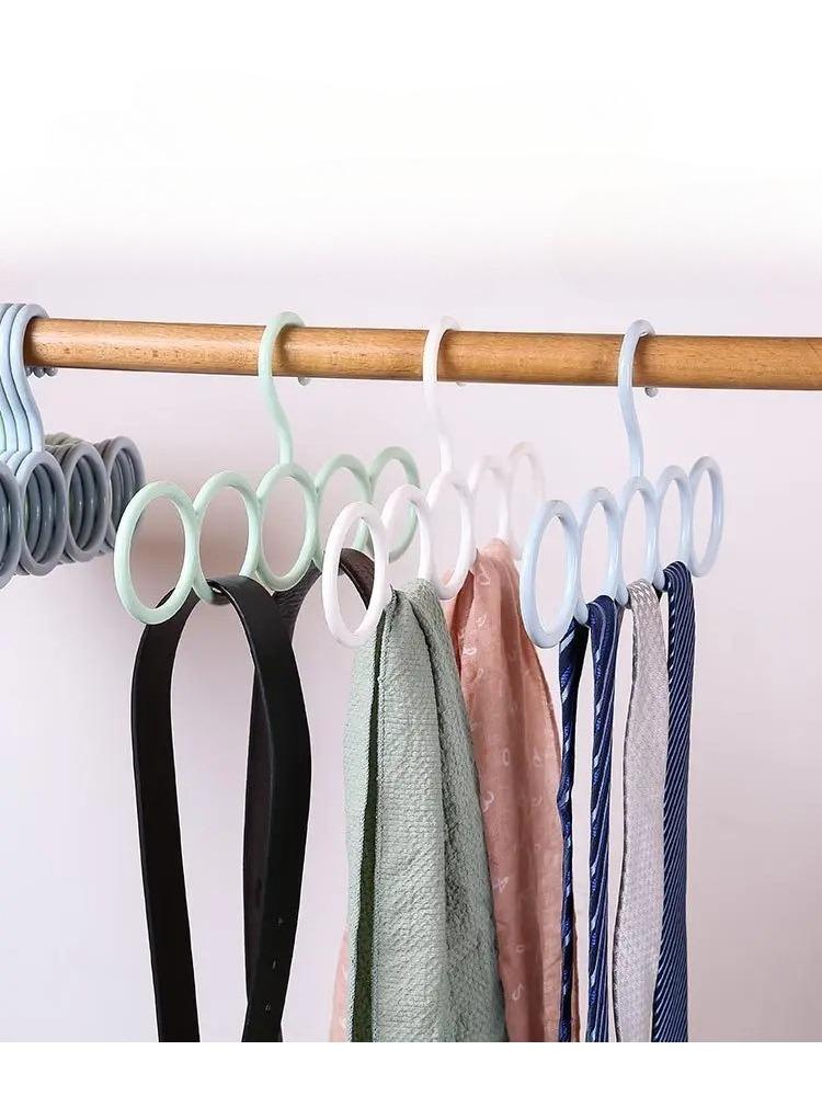 5pcs Plastic Solid Pants Hanger Multifunctional Hanger Circle Space Saving Ties Scarf Socks Storage Hanger Laundry Drying Rack