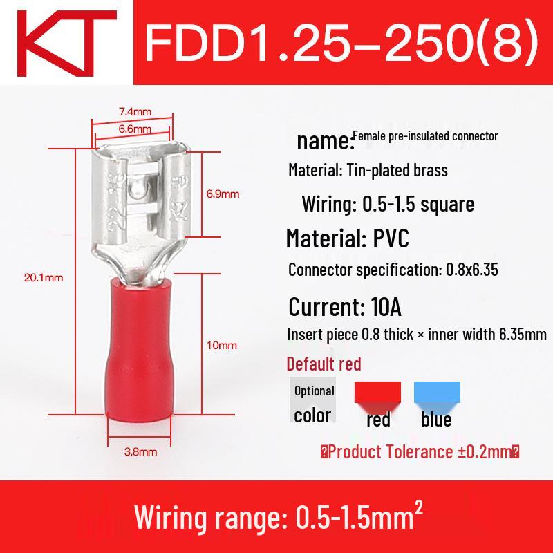 KT Keshitong FDD1.25-110(8)/250 Female Pre-insulated 2.8mm Crimp Terminal Connector