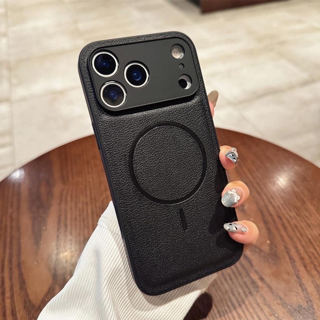 Business Vegan Leather For Magsafe Magnetic Case For iPhone 17 Air 16 15 14 Plus 13 12 11 Pro Max Solid Color Shockproof Cover