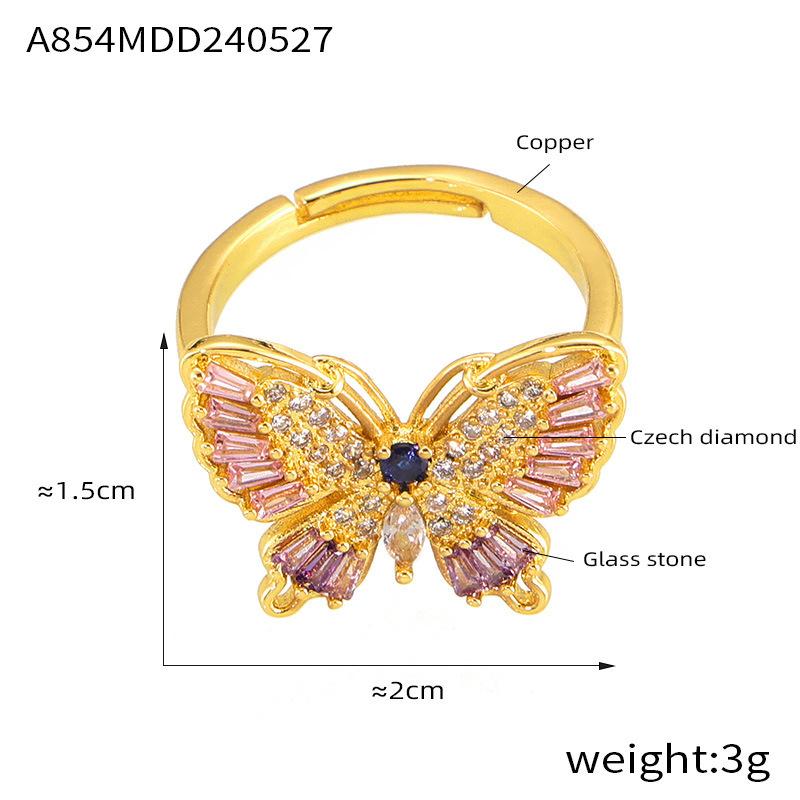 

Популярное кольцо-бабочка с разноцветными бриллиантами, темперированное открытое кольцо из 18-каратного золота с медным покрытием
