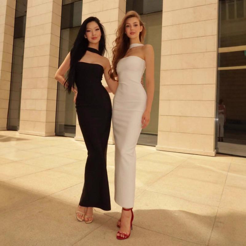 Haut Bandeau Femme Col Une Ligne Tempérament Français Dos Nu Ouverture Col Robe Moulante Fente Hanche