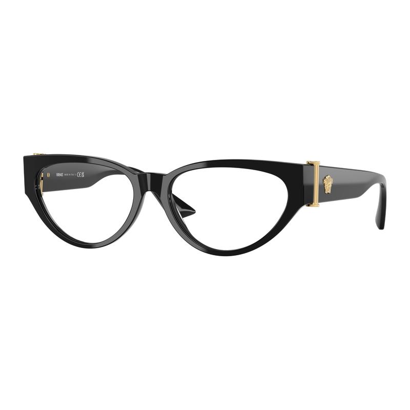 Versace Brand Logo Avatar Design Acetate Cat Eye Optical Glasses Women's Black 65990461 VE3366 GB1-Black 53
