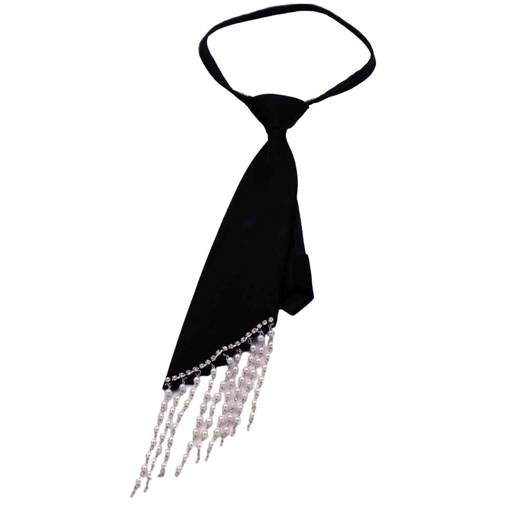 JK Necktie with Rhinestones Fringed for Women Girl Adjustable Neck Tie Collage Student Uniform Nightclub Dress Up Necktie