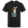 Bawełniana Mieszanka Koszulka z Krótkim Rękawem Japoński Ukiyo-e Królik Samuraj Nadruk Codzienny Streetwear Unisex T
