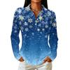 Women's Casual Long Sleeve Christmas Print Button Front Top with Collar and Side Slits