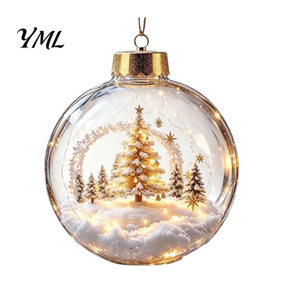 Decorative Holiday Lighted Scenes Glowing Christmas Story Ornament, Light-Up Ball with Warm LED Light, Mini Acrylic Festive Tree Baubles Scene