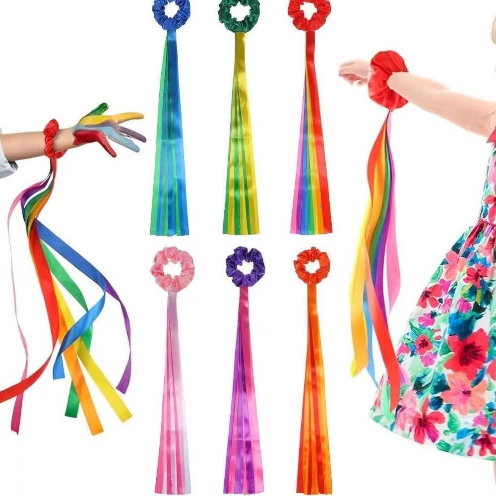 6Pcs Rainbow Gymnastics Long Ribbon Multicolor Elastic Dance Ribbons Rhythm Streamers Dance Party