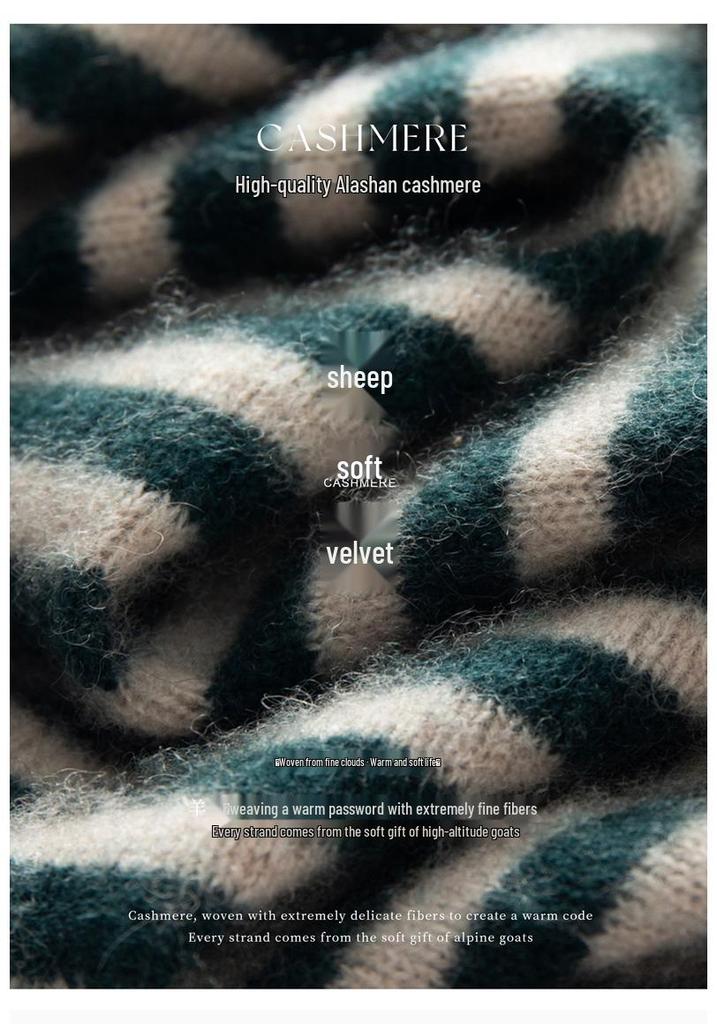 Women's Striped Cashmere Sweater - 2025 Autumn/Winter, Half-High Neck, Sweet Style, Loose Slimming Pullover