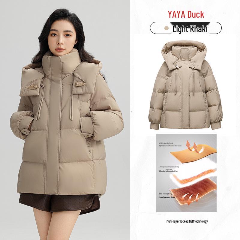 Yaya Women's 2025 Winter Ski Down Jacket - New Arrival, Short, Thickened, Hooded, Loose, Warm Duck Down Coat.