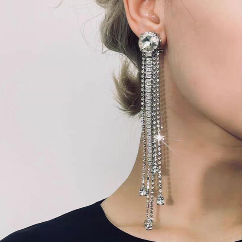 Retro Rhinestone Long Tassel Earrings: Exaggerated Socialite Style, Light Luxury for Women