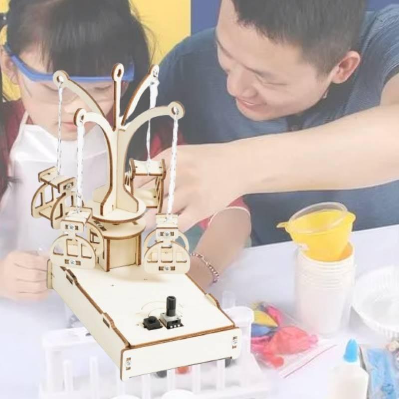 Wooden Diy Science Experiment Toy Rotating Flying Chair Handmade Technology Invention
