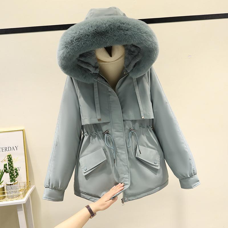 Women's winter pie overcomes big fur collar hooded waist design warm cotton jacket